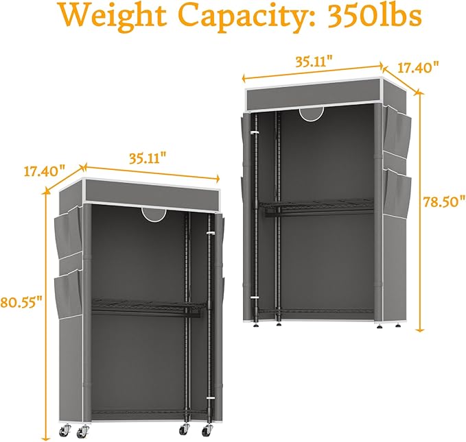 Homdox Garment Rack with Cover, Heavy Duty Clothing Rack for Hanging Clothes, Portable Closet Wardrobe, Double Rods Garment R