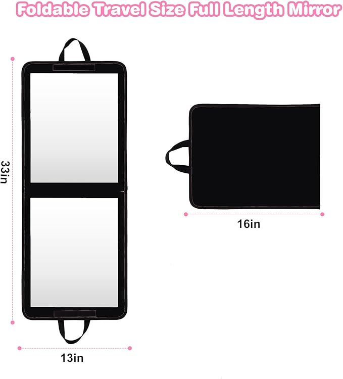 LPHUMEX Foldable Portable Full Length Mirror for Camping, Travel, Dancers, 32x13 Inch, Black, Hanging Folding Mirror for Danc