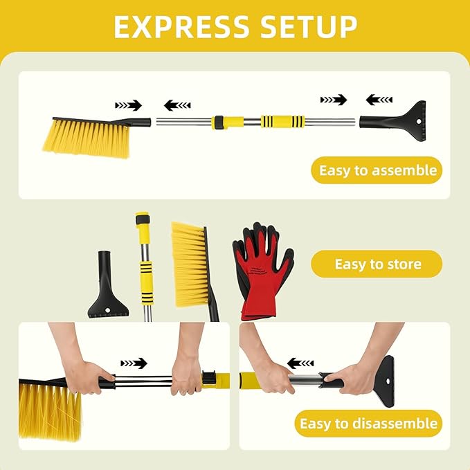 32" Telescoping Snow Brush for Car with Detachable Handle – an Extra-Wide Snow Brush and Ice Scraper for Car Windshield Window. The Ultimate Snow Scraper Brush for SUV & Trucks.