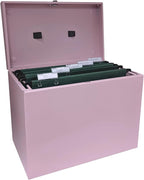 Cathedral Products A4 Steel File Box with Starter Pack of 5 Suspension Files - Pastel Pink