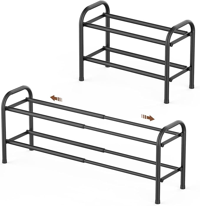 Gonfoam 2-Tier Expandable Shoe Rack,Adjustable Shoe Shelf Storage Organizer Heavy Duty Metal Free Standing Shoe Rack for Entr