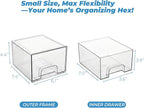 Acrylic Stackable Storage Drawers, [2-Pack] Clear Organizer Bins with Built-in Handles, Smooth Slide-Out Design for Vanity, U