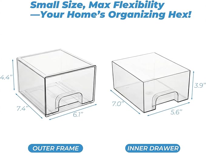 Acrylic Stackable Storage Drawers, [2-Pack] Clear Organizer Bins with Built-in Handles, Smooth Slide-Out Design for Vanity, U
