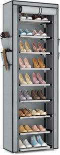VILICK Shoe Rack with Cover Narrow Shoe Rack Organizer with 4 Side Pockets 10 Tier Tall Shoe Storage Shoe Shelf Holds 18-22 P