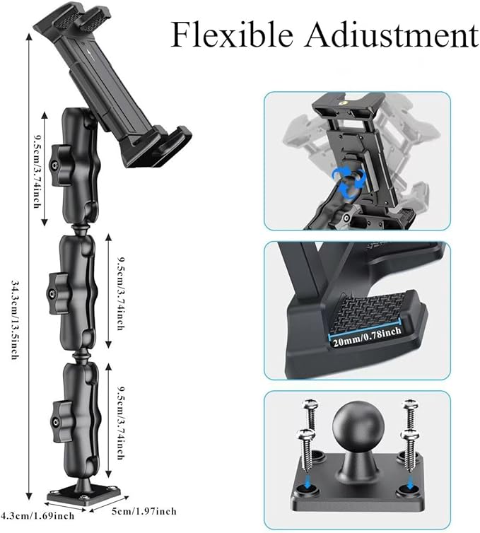 OHLPRO Tablet Mount for Truck - Heavy Duty Drill Base Tablet Holder for Car Dashboard, iPad Holder for All 5"-13" iPad Pro Samsung Galaxy Kindle fire Tablets and Car Wall etc. - 12-inch Arm