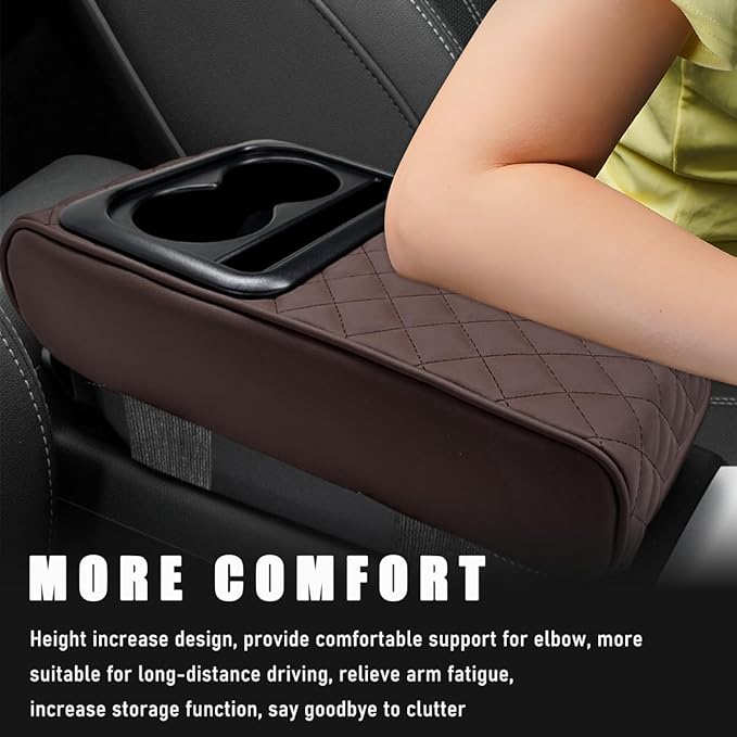 Car Center Console Armrest Pillow, Waterproof Car Armrest Cover Cushion with Cup and Phone Holder, Memory Foam Arm Rest Box Protector for Most Vehicles, Car Accessories (Coffee)