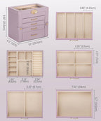 Enthralite Jewelry Box with 4 Drawers: Display Organizer for Earrings Necklaces - Gifts for Girls Women (Grey Purple)