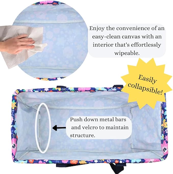 NGIL Extra Large Utility Tote Reusable Grocery Bag Oversized Collapsible for Groceries, Storage, Picnic, Beach (Lilac Floral- Navy)
