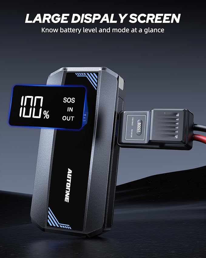 AUTOONE Car Jump Starter 6000A Battery Booster, Portable Battery Pack for All Gas 10L Diesel, 12V Jump Box with Smart Jumper