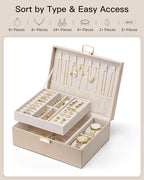 VLANDO Jewelry Organizer,2 Layer Jewelry Box Large Jewelry Organizer for Women Removable Jewelery Tray with Watch Pillow for 