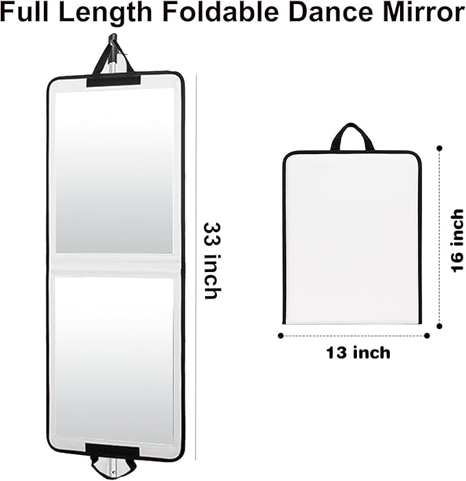 LPHUMEX White Portable Full Length Mirror for Dance Bag, 33x13 Inch Portable Folding Body Mirror for Wedding Golf Swing Worko