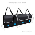 Backseat Trunk Organizer for SUV & Car - Hanging Organizer Foldable Cargo Storage Bag with 4 Pockets Adjustable Strap Durable