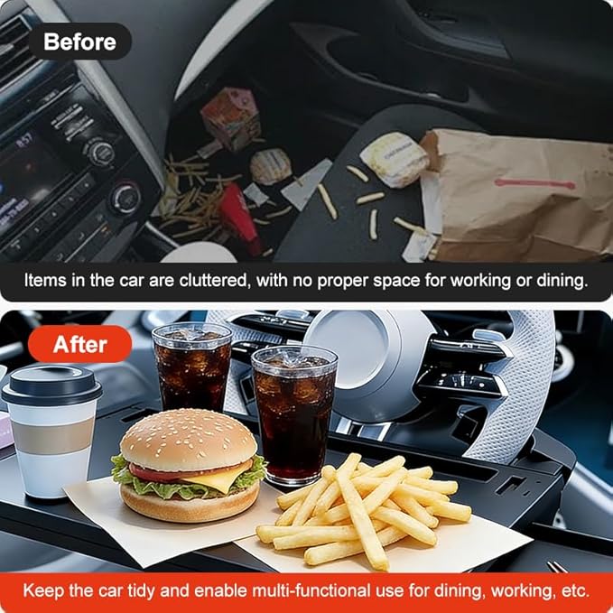 Extra Large Steering Wheel Tray for Car (26") – Adjustable Car Desk, Car Laptop Desk, Steering Wheel Desk Tray, Car Food Tray, Auto Travel Table with Expandable Side Panels for Eating, Working, Laptop