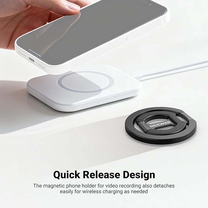 NEEWER Magnetic Phone Grip, Dual Side Magnet Cell Phone Ring Holder Stand Foldable Kickstand Portable Compatible with MagSafe iPhone Samsung Android for Car Mount Workout Gym Video Recording, PA140