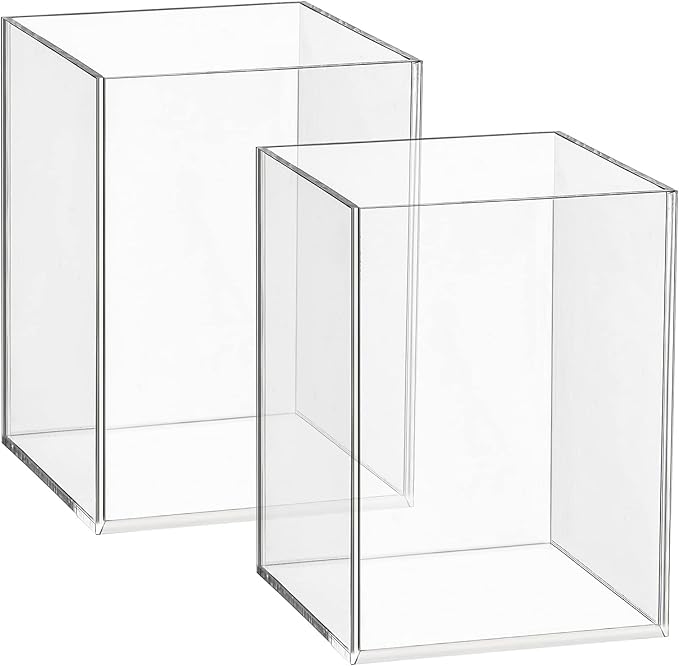 Mototo 2 Pieces Clear Acrylic Pen Holder & Pencil Cup Clear Makeup Bush Holder Acrylic Desktop Stationery Organizer for Offic