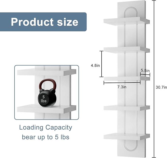 Exclusive U-Shaped 5-Tier Compact Narrow Wall Shelf Unit with RGB Lighting, Modern Vertical Shelf for Vanity, Ideal for Anime