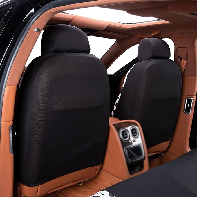 Flying Banner car seat Covers Protects Water Proof Faux Leather Carbon Fiber Front and Rear Bench (Cow Black, Full Set - 8PCS