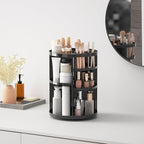Jiavarry Rotating Makeup Organizer for Vanity, 360 Spinning Skincare Organizers with Adjustable Trays, Make Up Desk Storage C