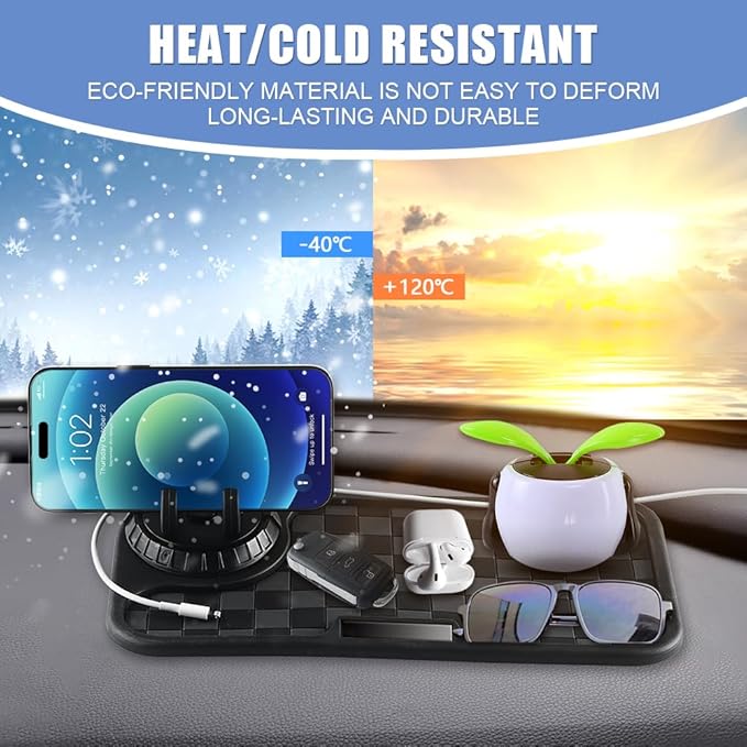 Car Anti Slip Mat Dashboard Tray Decorations Sticky Pad Multi Functional Ultra Thick with 360° Rotating Universal Phone Pad H