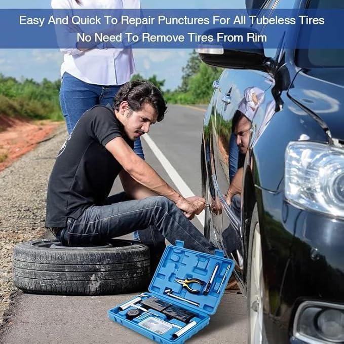 AUTOWN Flat Tire Repair Kit with Plug 68 Pcs for Car, Motorcycle, ATV, Jeep, Truck, Tractor Flat Tire Repair (2-Pack) (Set of
