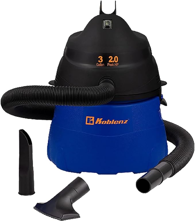 Koblenz WD-353L Portable Wet-Dry Vacuum Cleaner, 3 Gallon Tank, 2.0 HP Vacuum Cleaner with Several Accessories, 5 Year Warran