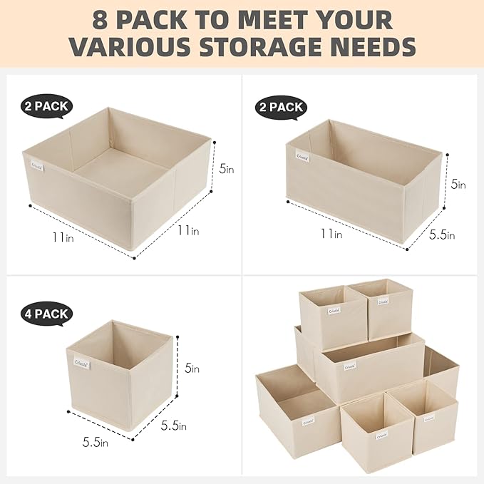 Criusia Drawer Organizer Clothes, 8 Pack Underwear Drawer Organizer, Foldable Cloth Storage Box Closet Organizers and Storage