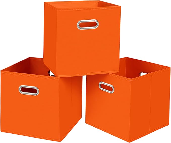 Black Fabric Cubby Storage Bins,13x13x13 Inches ,Cube Organizer Bin Foldable Storage Boxes with Dual Handles Fabric Organizer