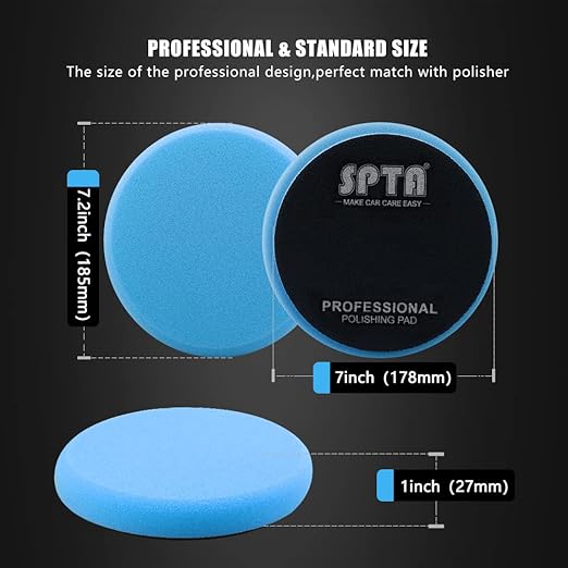 SPTA 9Pcs Polishing Pads Kit, 7 Inches Large Size Buffing Pads, Car Foam Buffing Sponge Pads Kit with 5/8"-11 Backing Plate for Car Care Polisher Boat Waxing, Polishing, Sealing Glaze