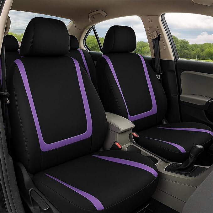BELOMI Car Seat Covers Full Set, Breathable Premium Cloth Auto Seat Cover, Universal Front and Rear Seat Covers, Automotive I