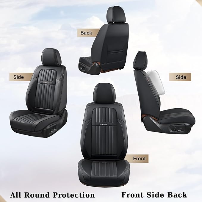 Coverado Car Seat Covers Full Set, Seat Covers for Cars, Black Car Seat Cover, Car Seat Protector, Nappa Leather Car Seat Cus