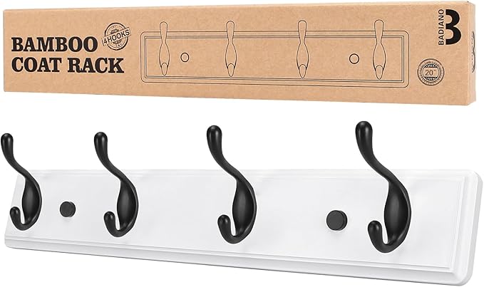 Badiano Wooden Coat Rack, Wall-Mounted Organizer for Closet, Entryway, Hallway, Foyer, Bedroom, Heavy Duty Double Hooks for H