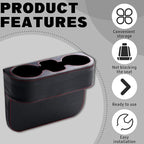 Car Cup Holder, Auto Front Seat Gap Interior Drink Organizer, Multifunctional Cup Drink Holders with PU Leather Cover, Gap Filler Storage Box Coin Bucket Console Side Pocket Key Wallet Holder (Black)