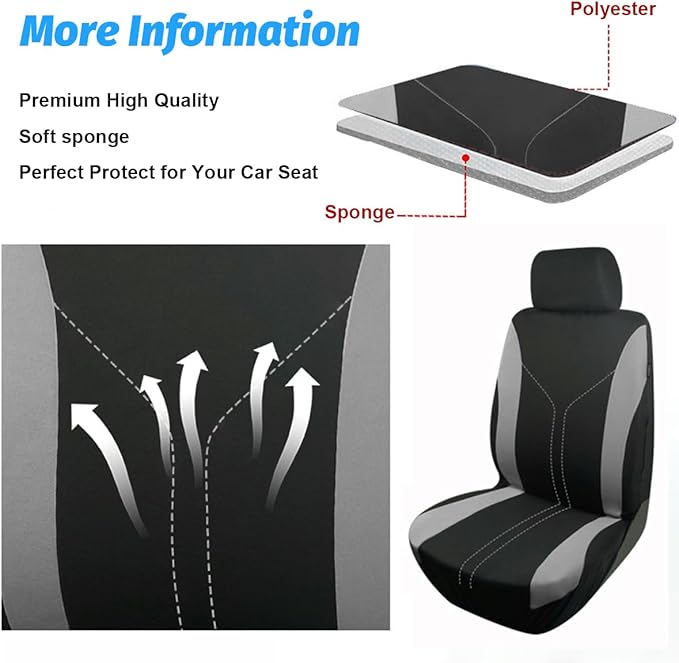 Car Seat Covers Full Set, Breathable Vehicle Front and Rear Split Bench Protector Airbag Compatible, Waterproof Automotive In
