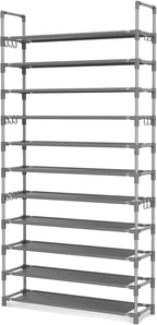 LANTEFUL 11 Tiers Tall Shoe Rack Holds 55 Pairs of Shoes with 18pcs Hooks Sturdy Wide Shoe Organizer Storage Free Standing Me