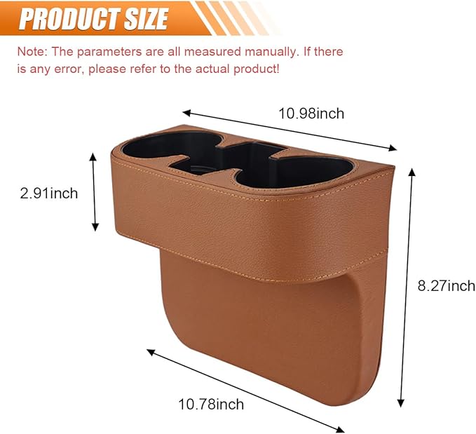Car Cup Holder, PU Leather Car Seat Gap Filler Organizer Cup Drink Holder, Multifunctional Coin Bucket Cell Mobile Phone Holders, Auto Front Console Storage Box for Most Cars (Brown)