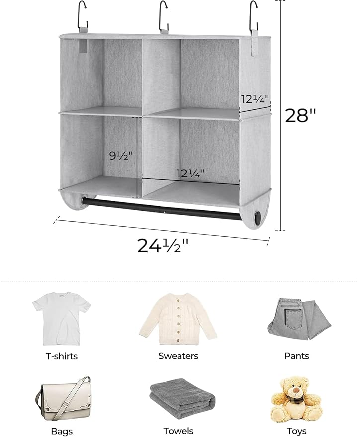 StorageWorks Hanging Closet Organizer with Metal Rod, 4-Section Closet Organizers and Storage, Collapsible Hanging Shelves fo