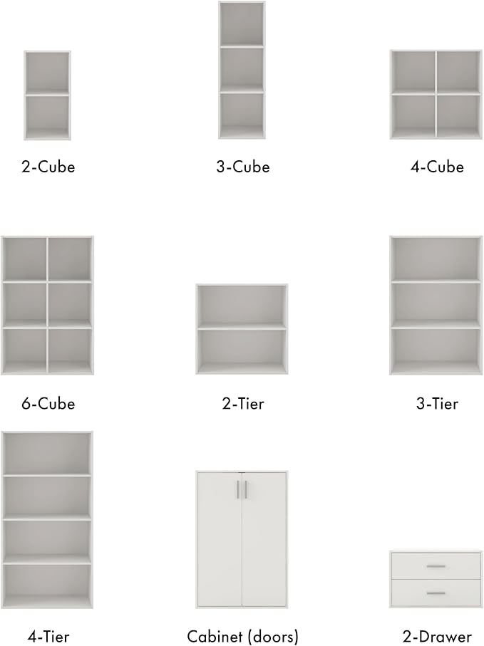 Homes: Inside + Out Apexa 2-Cube Storage Organizer Shelves, Stackable Wood Bookcase Fits Cubby Bins for Organization, Dorm Te