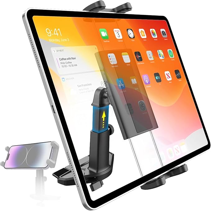 Charchendo Upgraded CD Slot Tablet Car Mount, Long Arm Extendable Car Cradle with 360° Rotation, Case Friendly Car Holder for iPad Pro/Air/Mini, Samsung Galaxy Tab, All 4.7"-13" Device