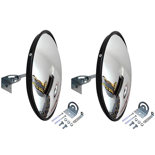 12" Convex Security Mirror, 2 Pack for Garage, Office, Warehouse Blind Spot Safety & Traffic Security, Indoor/Outdoor