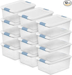 Sterilite 12-Pack Latching Box, Under Bed Storage Bins with Lids, Clear Plastic, 15 Quart - Heavy-Duty Organizing Containers 