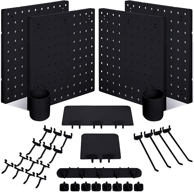 Jetec Pegboard Wall Organizer Kits with 4 Pack Peg Board Organizer Accessories Storage Shelve Hooks Pegboard Combination Kits