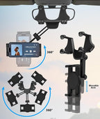Rearview Mirror Tablet Mount for Car Truck [Rotatable & Retractable] Rear View Mirror Clip Phone Tablet Holder Upgraded 4 Corners for Pro Air Mini, Galaxy Tab, iPhone, 4-11" Devices