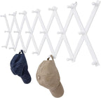 SCUNDA Wall Rack with 20 Hooks, Wooden Wall Expandable Coat Rack for Coat, Hats, Baseball Caps, Coffee Mug, Jewelry(White)