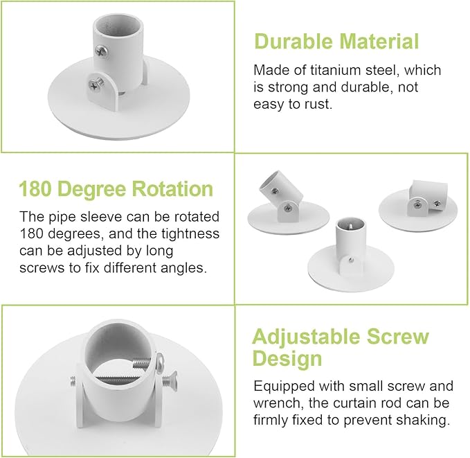 Shower Curtain Rod Bracket, 4Pcs 26mm Inner Diameter Titanium Steel Shower Curtain Rod Single Swivel Flange Curtain Rod Wall-