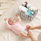 HBlife Baby Diaper Caddy, Paper Rope Storage Baskets Nursery Bin with Removable Divider, Portable Car Organizer for Diapers, 