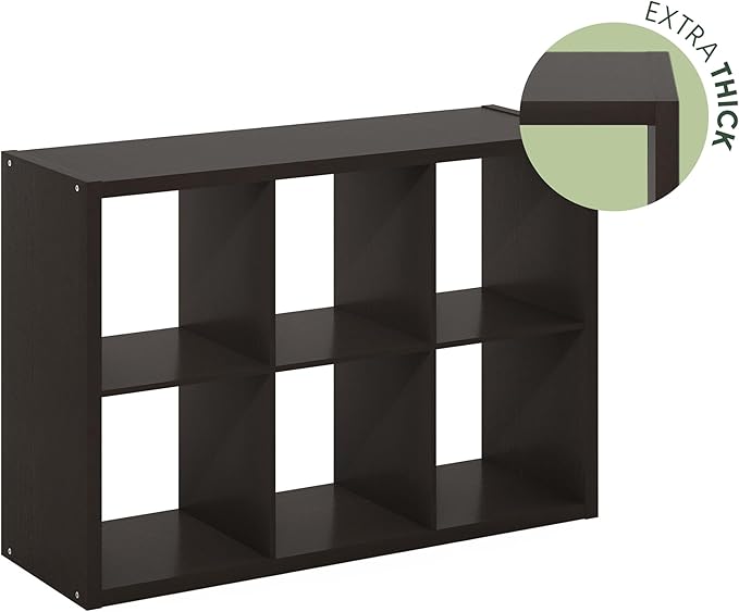 Furinno Cubicle Book Shelf, 6-Cube Bookshelf, Extra Thick Frame Horizontally & Vertically Reversible Bookcase with Open Back,