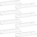 Lifewit Narrow Floating Shelves for Vinyl Record 8 Pack, 12" Clear Wall Shelves for Nail Polish/Book/Picture/Makeup, Acrylic 