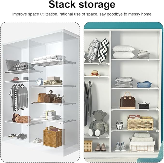 iayokocc Expandable Closet Tension Shelf Rod, Adjustable Metal Storage Rack,DIY Organizer Divider Separator for Cabinet Wardr