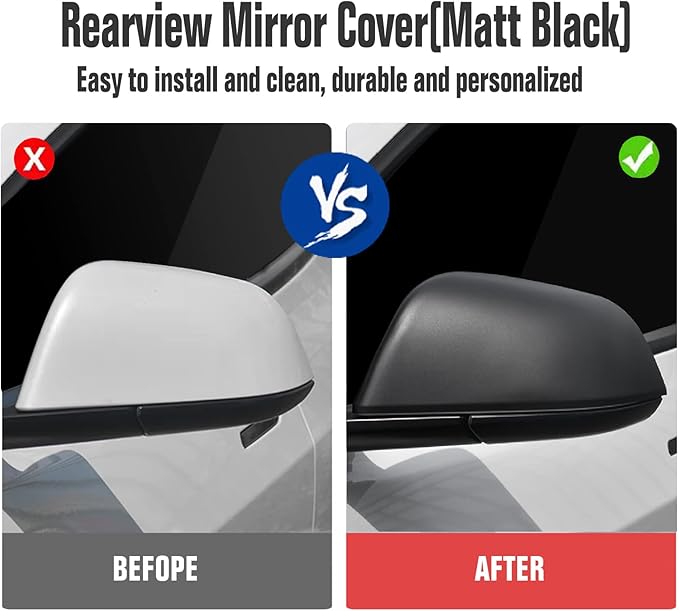 Model 3 Side Mirror Cover, Mirror Cap 2 PCS Matt Black Rearview Mirro Cover for Model 3 (2019-2024)