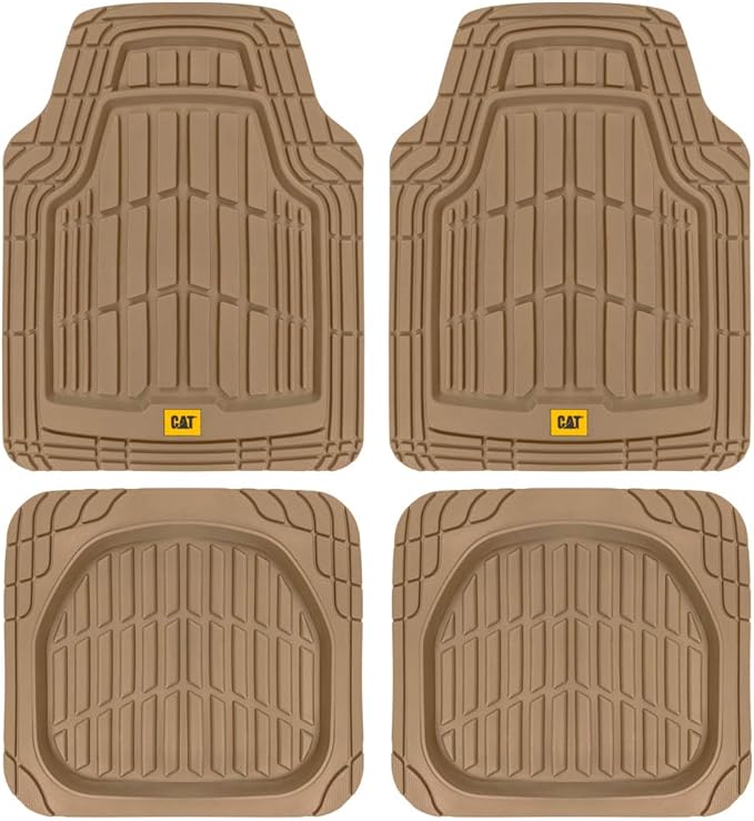 Cat® ToughRide™ Heavy-Duty 3 Piece Rubber All Season Floor Mats for Car Truck Van SUV, Black - Premium Trim to Fit Cars Floor Mat, All Weather Deep Dish Automotive Floor Mats, Total Dirt Protection
